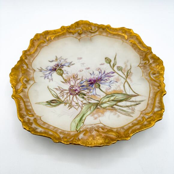 Lanternier Limoges Hand Painted Plate Thistles w AL Anchor Mark Antique 1893 - Picture 11 of 13